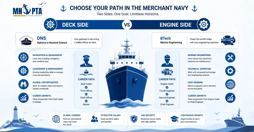 Deck and engine side course options for Merchant Navy
