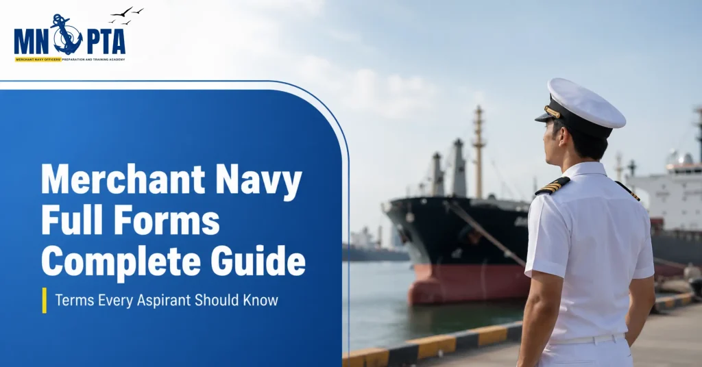 Merchant Navy full forms guide banner with officer and ship