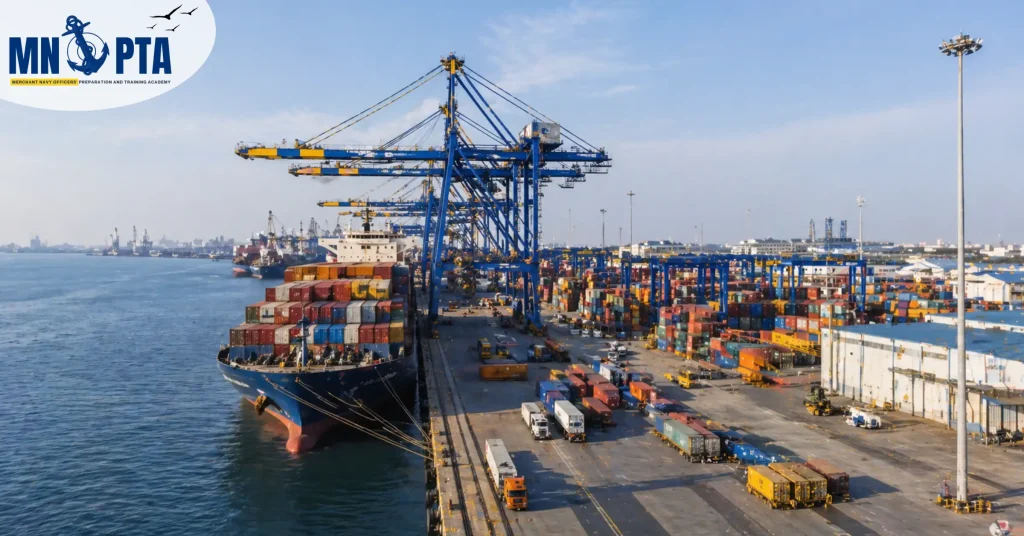 Port vs Harbour: What Is The Difference 2 Cargo operations at commercial port with cranes and ships