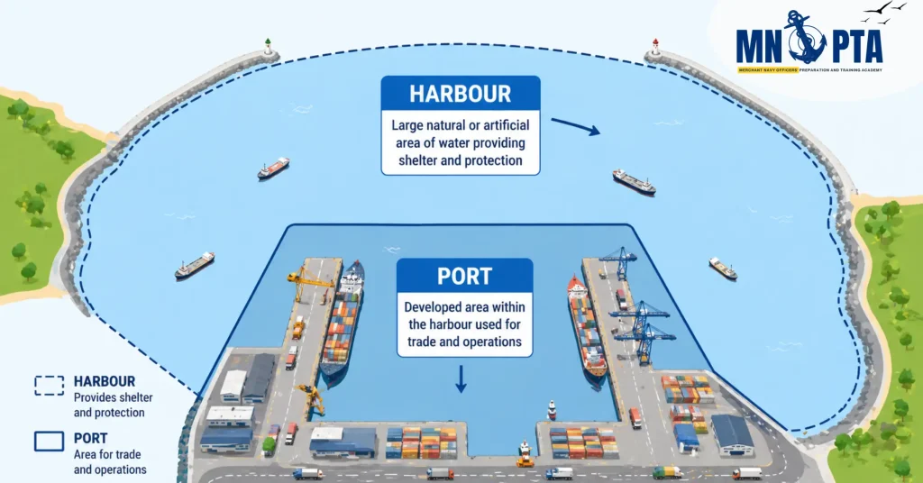 Port vs Harbour: What Is The Difference 3 Diagram showing port located inside harbour